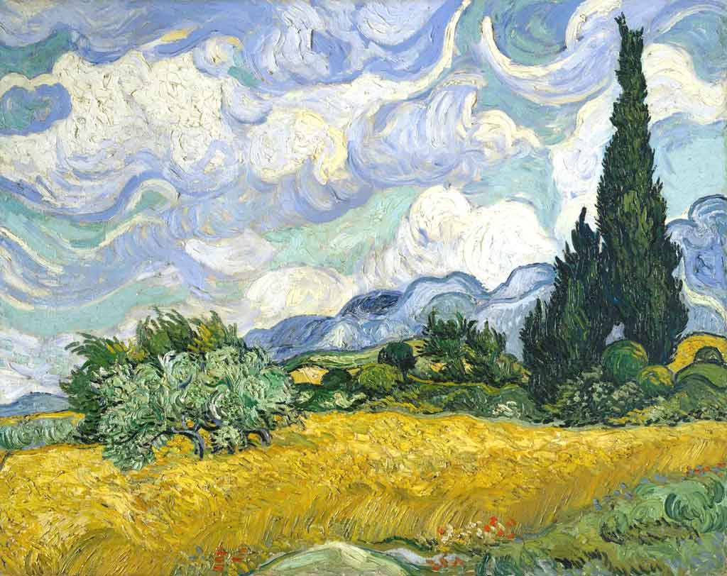 Cuadro de Van Gogh campo con cipreses